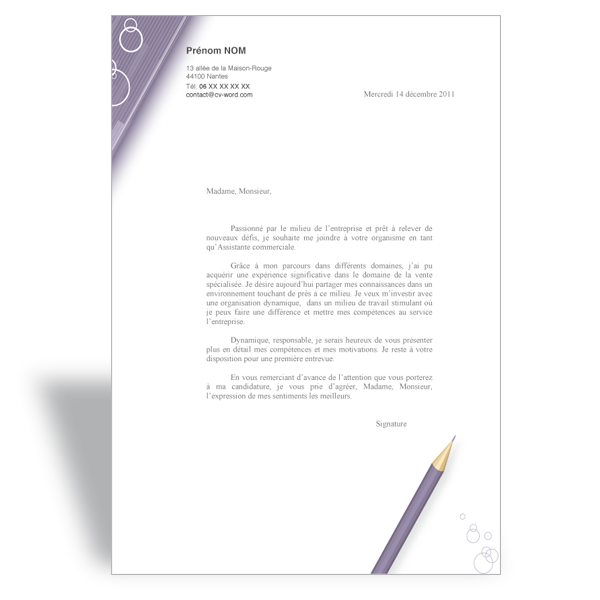 Lettre de motivation Word