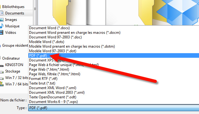 Exporter CV PDF avec Word