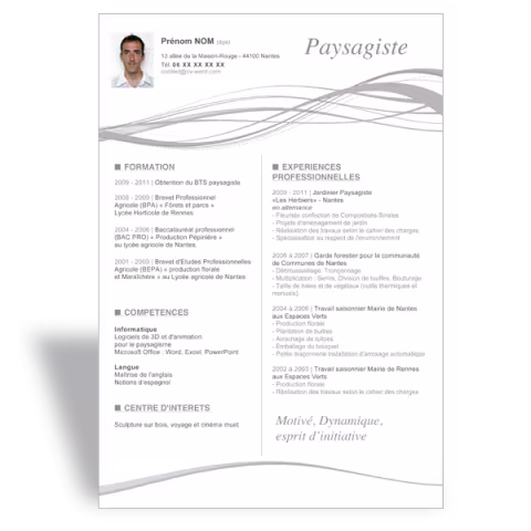 Modèle CV word original Paysagiste - Gris