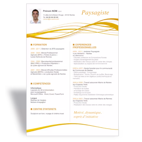 CV word Paysagiste - Couleur caramel