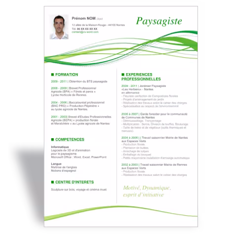 Modèle CV word original Paysagiste - Vert