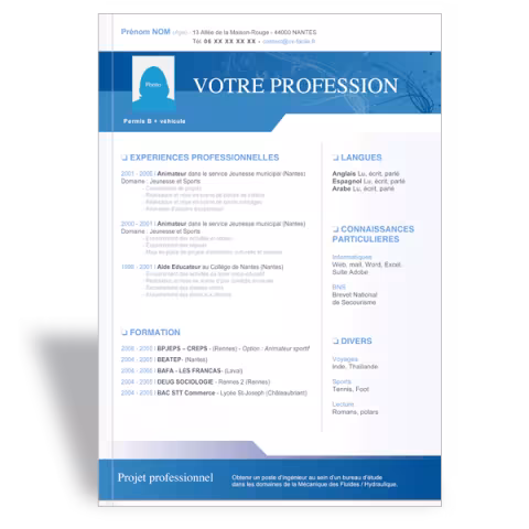 Modèle CV Word design - Bleu
