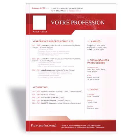 Modèle CV Word design - Rouge