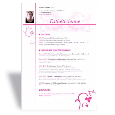 Modèle CV word Esthéticienne