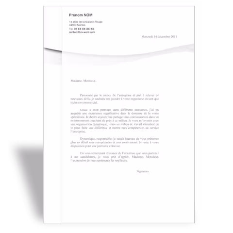 Lettre de motivation Technico-Commercial
