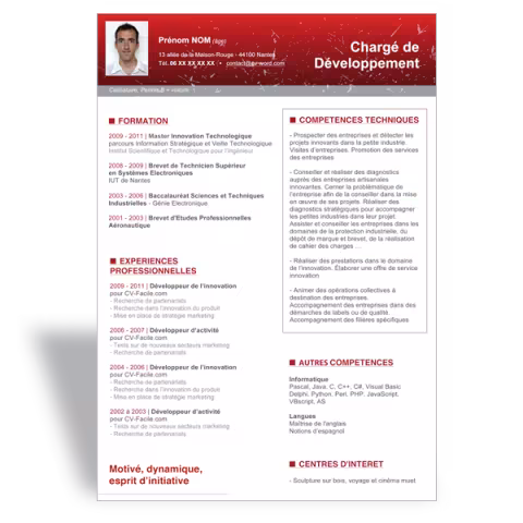 Modèle CV Word Chargé de Développement