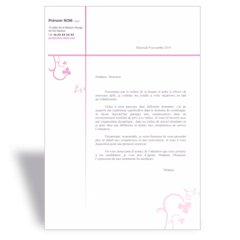 Lettre de motivation Esthéticienne