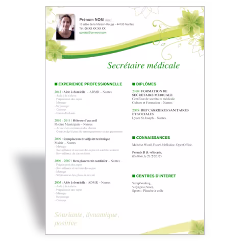 Modèle CV Word Secrétaire médicale
