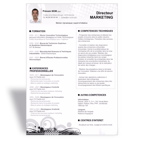 Modèle CV Word Directeur Marketing