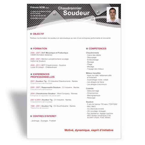 Modèle CV Word Soudeur Chaudronnier
