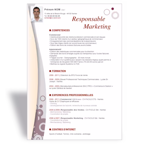 Modèle CV Word Responsable Marketing II