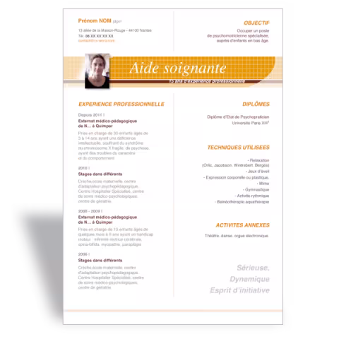 Modèle CV Word Aide Soignante
