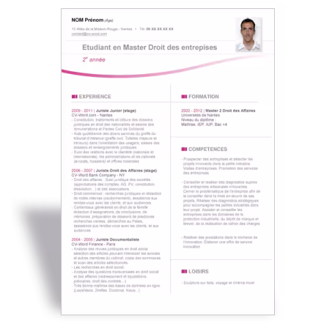 Modèle CV Word Etudiant