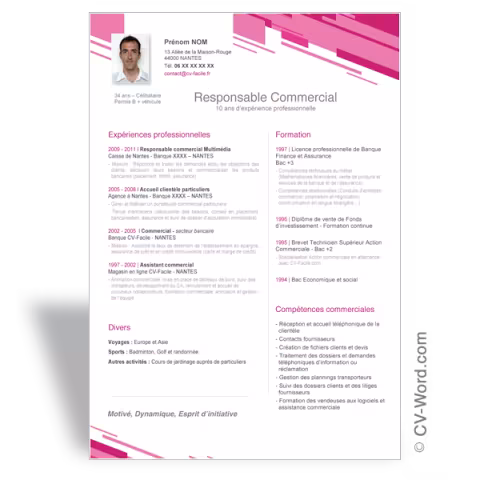 Modèle CV Word Responsable commercial - Magenta