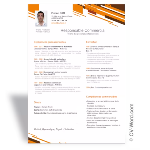 Modèle CV Word Responsable commercial - Orange