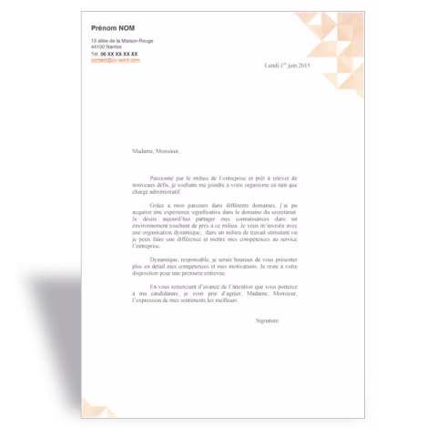 Modèle de lettre de motivation administratif - Cuivre