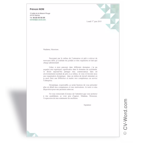Modèle de lettre de motivation administratif - Vert