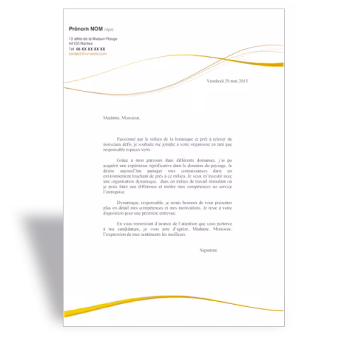 Modèle de lettre de motivation Paysagiste - Cuivre