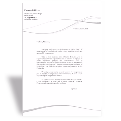 Modèle de lettre de motivation Paysagiste - Gris