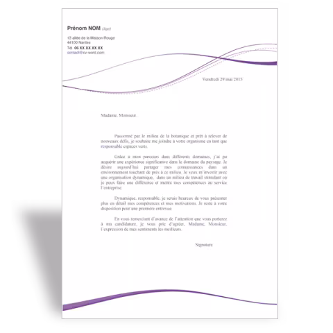 Modèle de lettre de motivation Paysagiste - Violet
