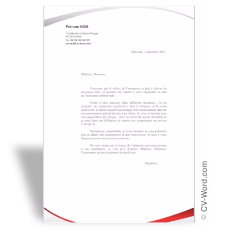 Lettre de motivation Assistante de Gestion - Rouge