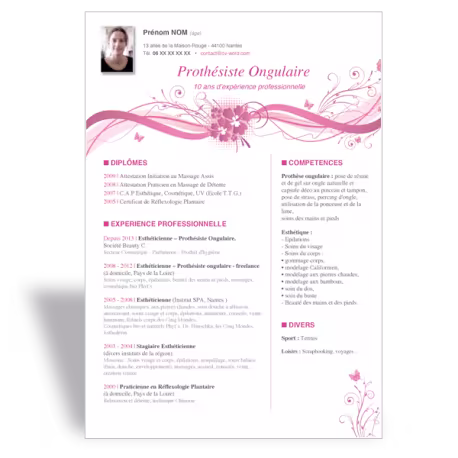 Exemple modèle CV Word prothésiste ongulaire