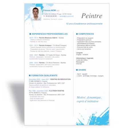 Exemple modèle CV Word peintre