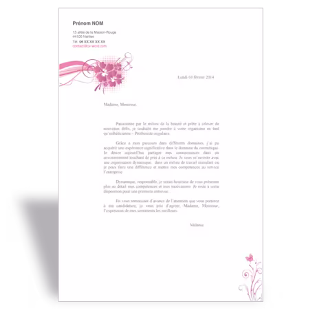 Lettre de motivation Word Prothésiste Ongulaire