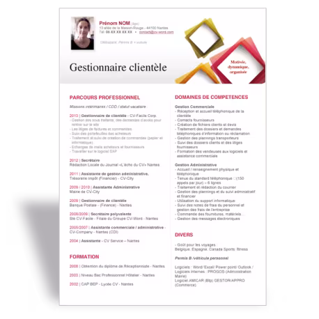 Modèle CV Word Gestionnaire de clientèle