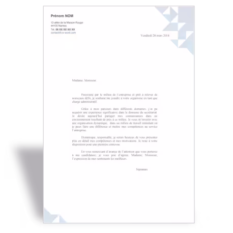 Modèle de lettre de motivation administratif