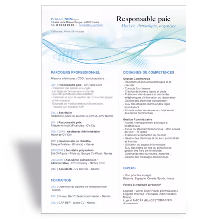 Exemple Modèle CV moderne Responsable Paie