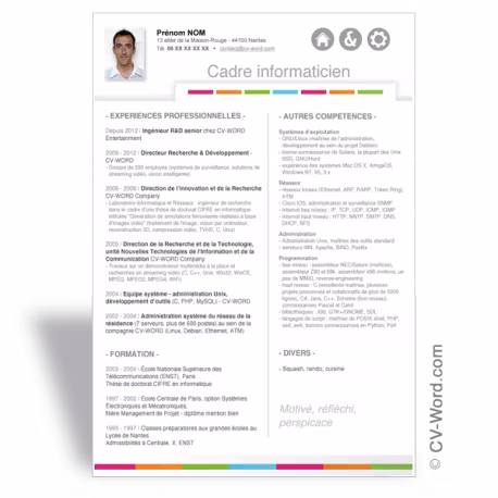 Modèle CV Word Cadre Informaticien