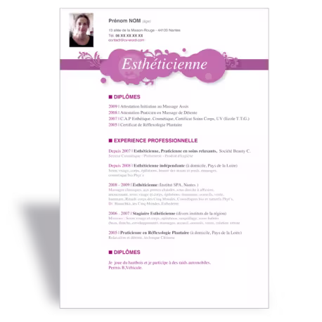 Modèle CV word Esthéticienne 2