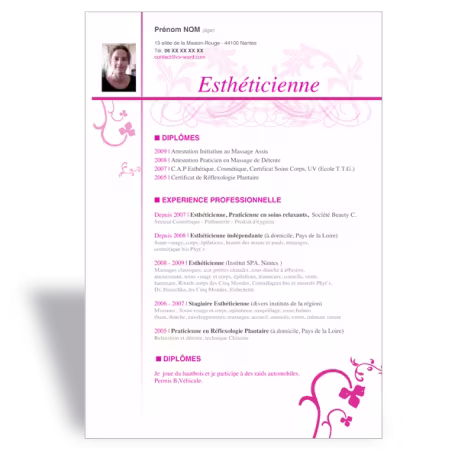 Modèle CV word Esthéticienne