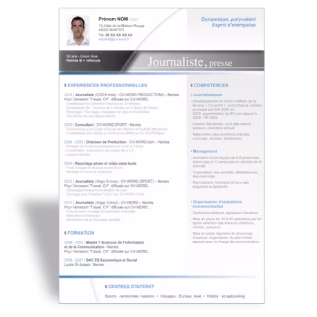 Modèle CV Word original Journaliste