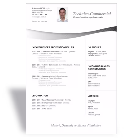 Modèle CV Word Technico-Commercial
