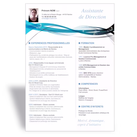 Modèle CV Word Assistante de Direction