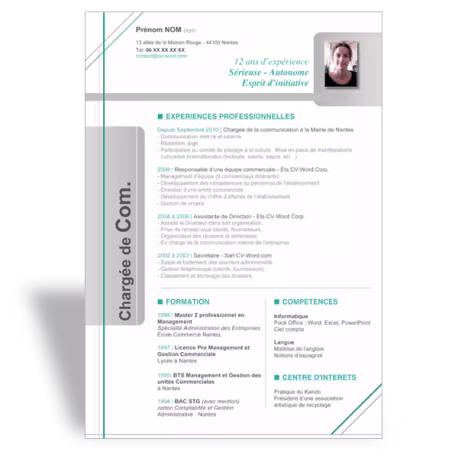 Modèle CV Word Chargé de communication