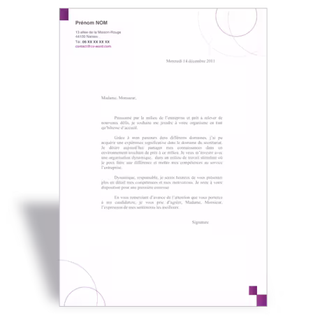 Lettre de motivation hôtesse d'accueil