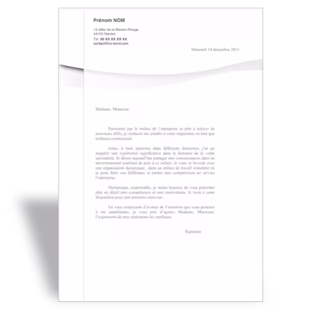Lettre de motivation Technico-Commercial
