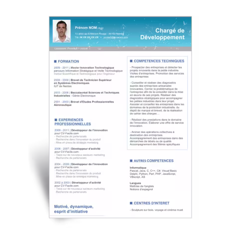 Modèle CV Word Chargé de Développement