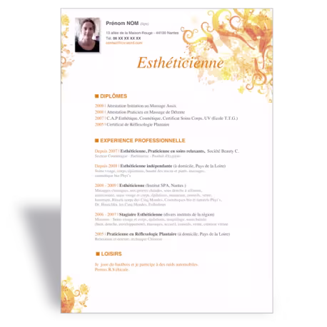 Modèle CV Word Esthéticienne IV