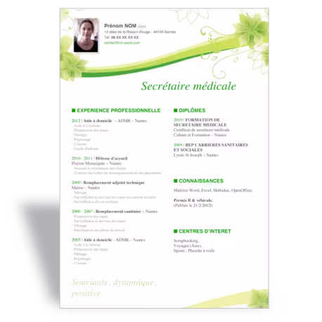 Modèle CV Word Secrétaire médicale