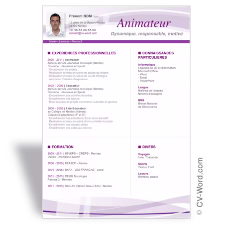 Modèle CV Word Animateur
