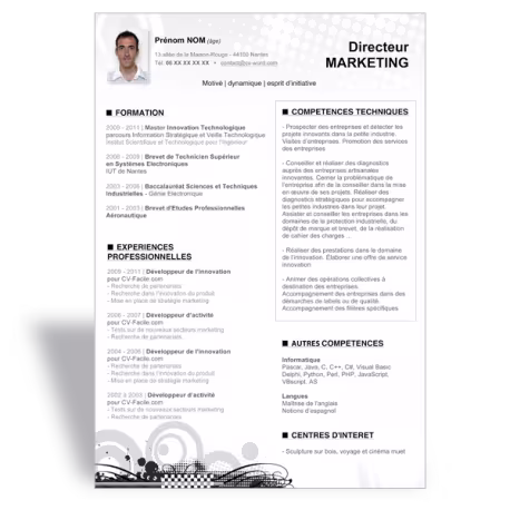 Modèle CV Word Directeur Marketing