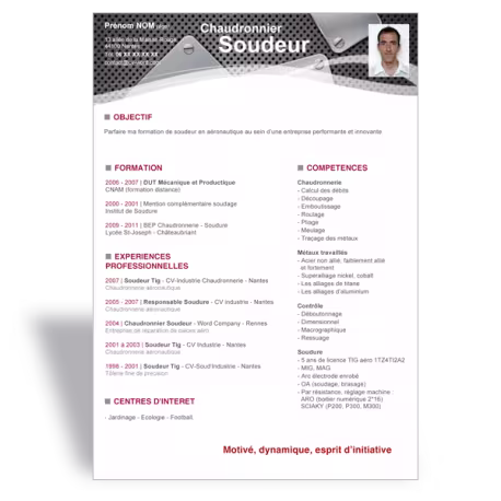Modèle CV Word Soudeur Chaudronnier