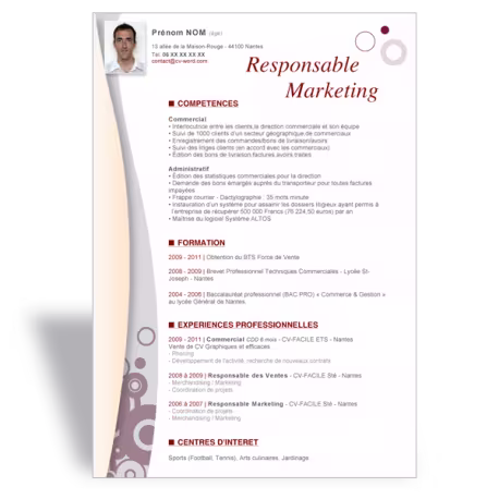Modèle CV Word Responsable Marketing II