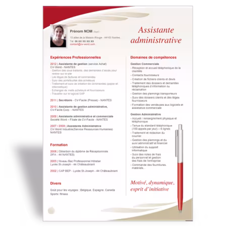 Modèle CV Word Assistante administrative
