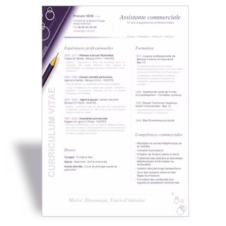 Modèle CV Word Assistante commerciale
