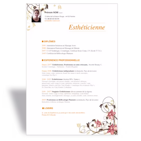 Modèle CV Word Esthéticienne V